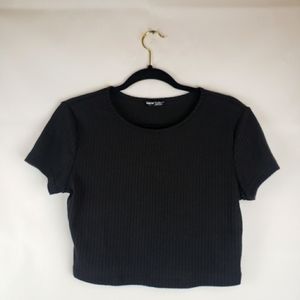 Shein Womens Cropped Fitted Black Blouse Stretch L